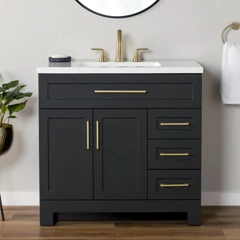 Cauley 36-in Black Single Sink Bathroom Vanity with White Cultured Marble Top
