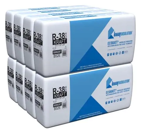 Ecobatt R-38 HD Kraft Faced Fiberglass Insulation Batts 10.25 × 23 × 48 in 61.33 SF