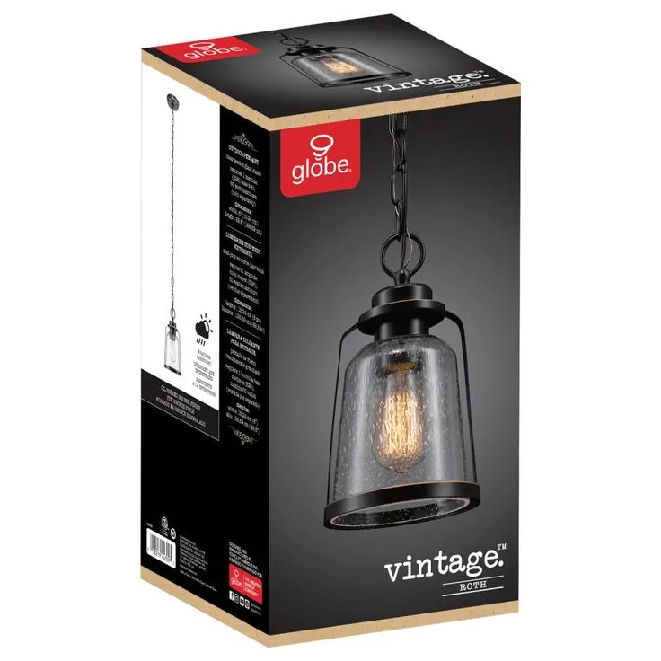 Globe Electric Roth 1-Light Oil Rubbed Bronze Outdoor Indoor Hanging Pendant, photo 6 of 6
