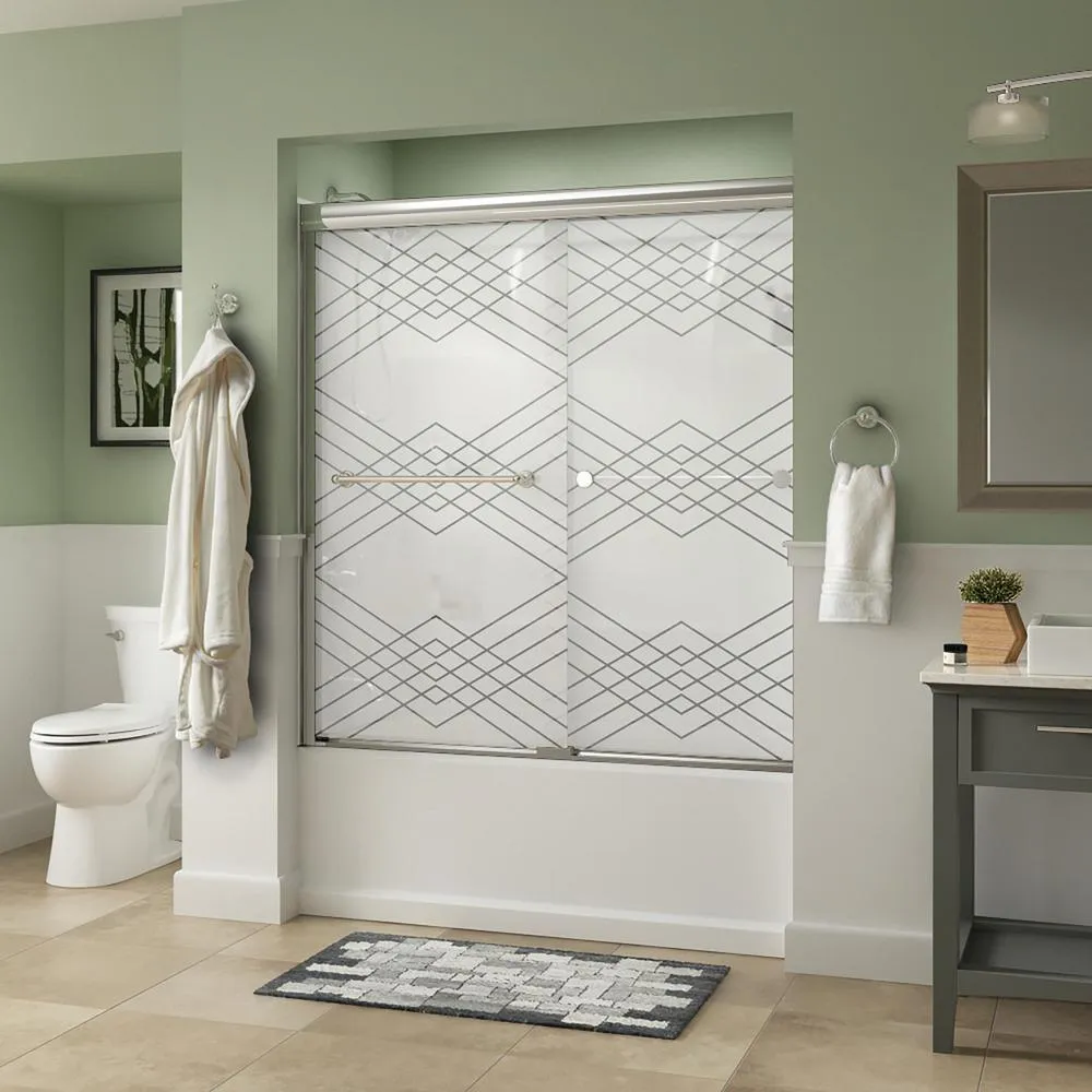 Crestfield 60 in. x 58-1/8 in. Semi-Frameless Traditional Sliding Bathtub Door in Bronze with Transition Glass, photo 26 of 67