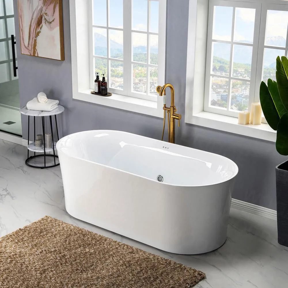 WOODBRIDGE Diana 67 in. Acrylic Freestanding Double-Ended Air Bath Bathtub with Drain & Overflow, White, photo 9 of 23