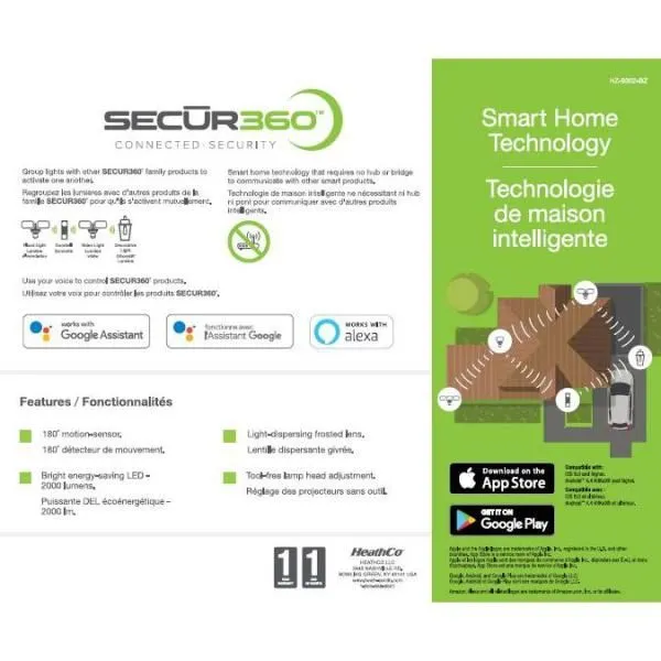 SECUR360 Wi-Fi Connected Bronze Wired Twin Head Voice Activated Motion Activated Outdoor LED Security Flood Light 2000 Lumens, photo 2 of 3