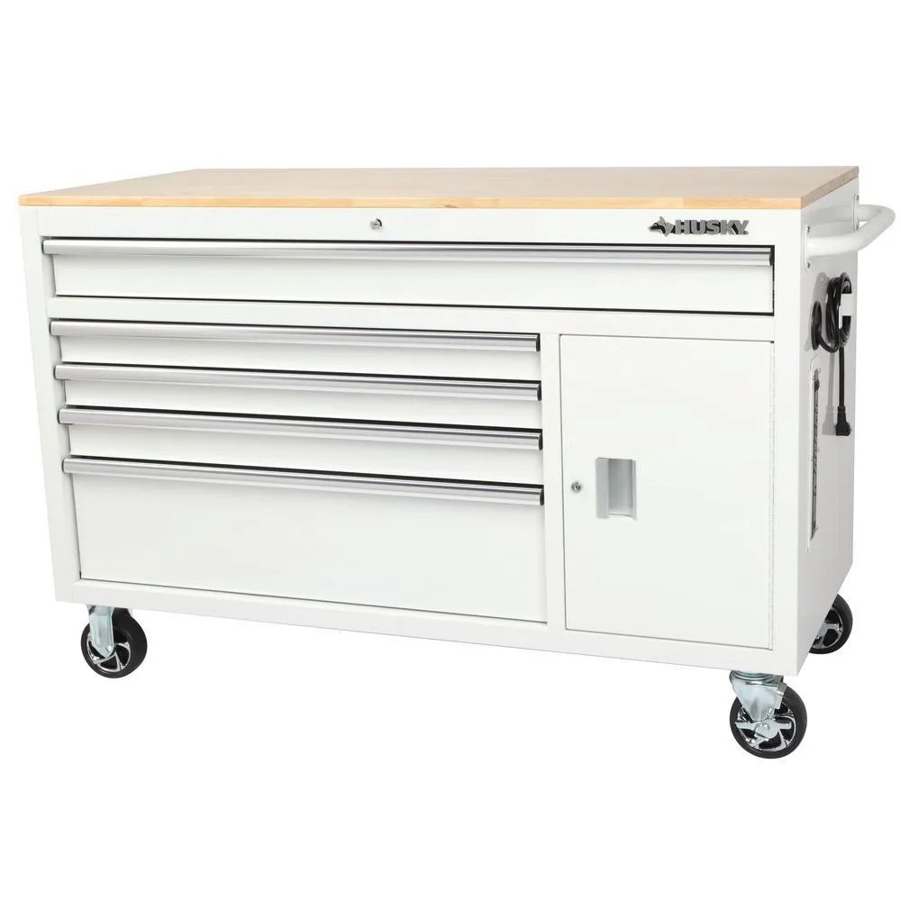 56 in. W x 24.5 in. D 5-Drawer 1-Door Tool Chest Mobile Workbench with Solid Wood Top in Matte Gray, photo 19 of 20