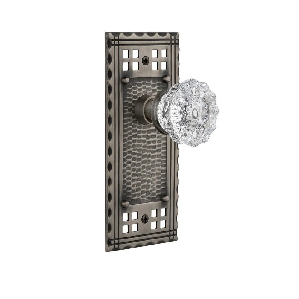 Craftsman Plate 2-3/8 in. Backset Satin Nickel Privacy Bed/Bath Crystal Glass Door Knob, photo 6 of 7