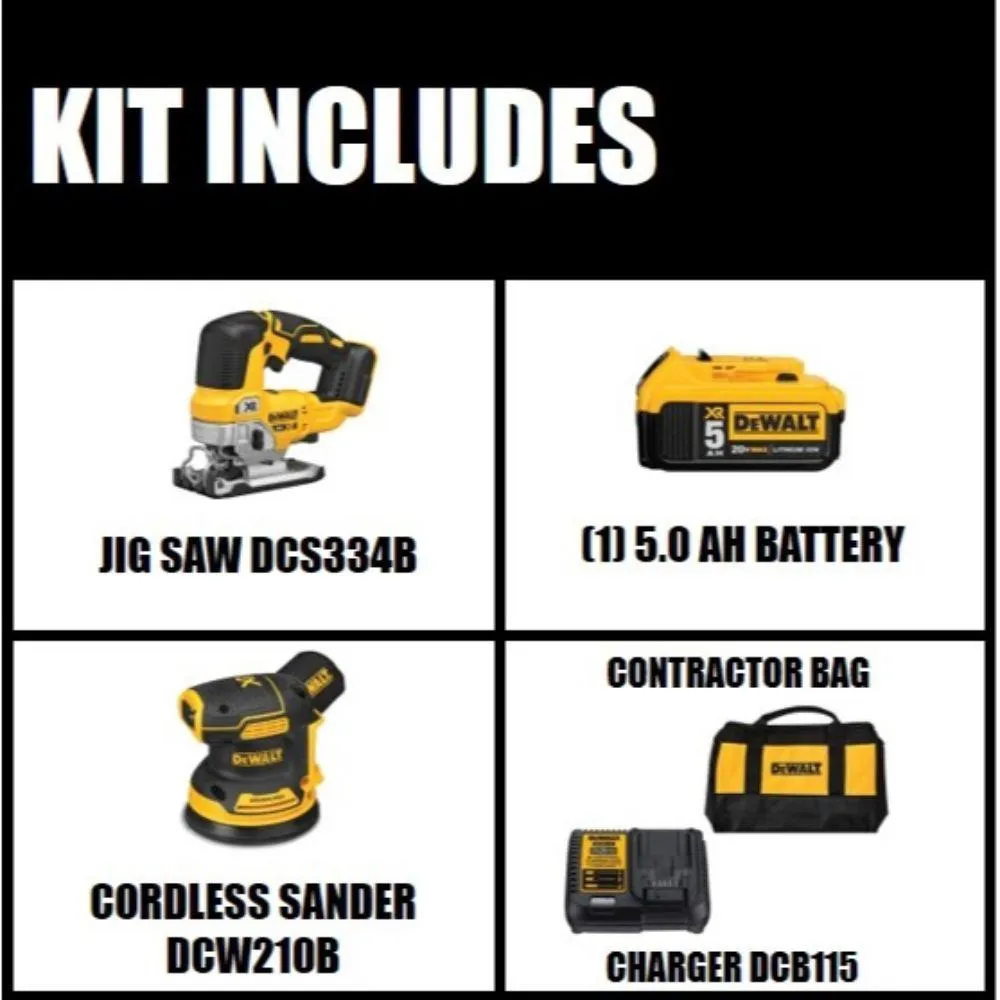 DEWALT 20-Volt MAX Li-Ion Cordless Brushless Jigsaw (Tool-Only) with 5 in. Sander (Tool-Only), Battery 5 Ah, Charger and Bag, photo 2 of 14