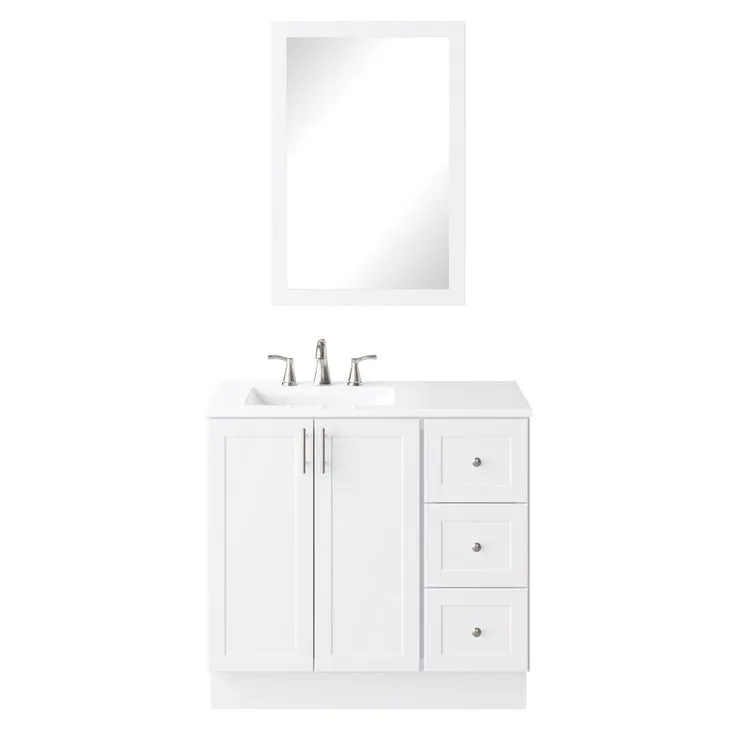 Style Selections 36.5-in White Single Sink Bathroom Vanity with White Cultured Marble Top (Mirror Included), photo 8 of 11