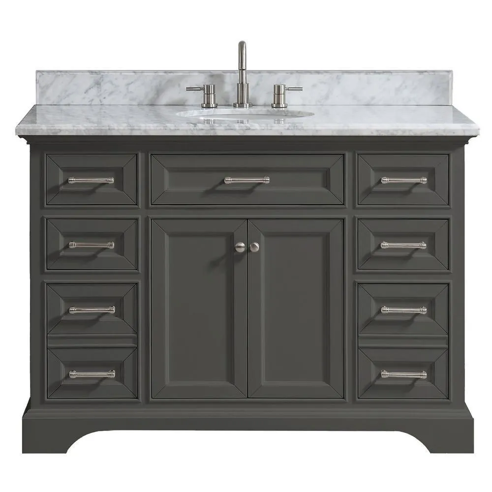 Windlowe 25 in. W x 22 in. D x 35 in. H Bath Vanity in White with Carrera Marble Vanity Top in White with White Sink, photo 9 of 21