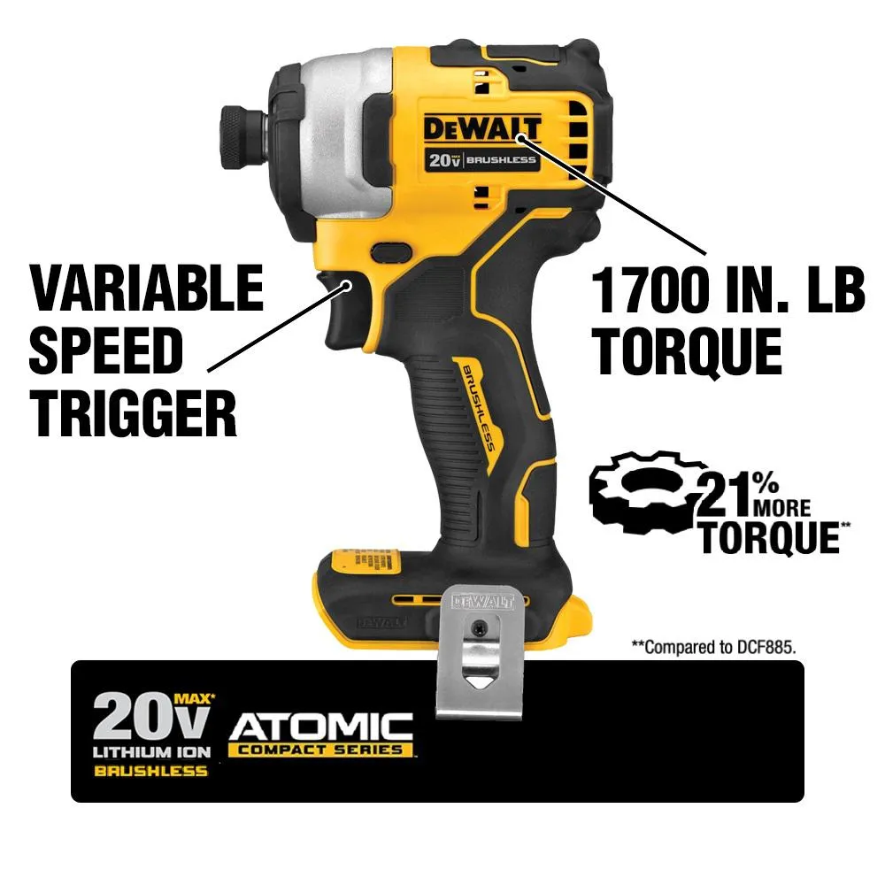 DEWALT ATOMIC 20-Volt MAX Lithium-Ion Brushless Cordless Compact Drill/Impact Combo Kit (2-Tool) 2 Batteries 1.3Ah and Charger, photo 8 of 14