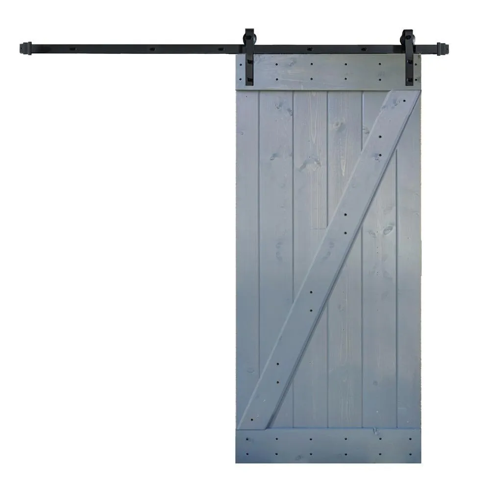 36 in x 84 in Z Series DIY Dark Walnut Finished Knotty Pine Wood Sliding Barn Door Slab with Hardware Kit, photo 8 of 9
