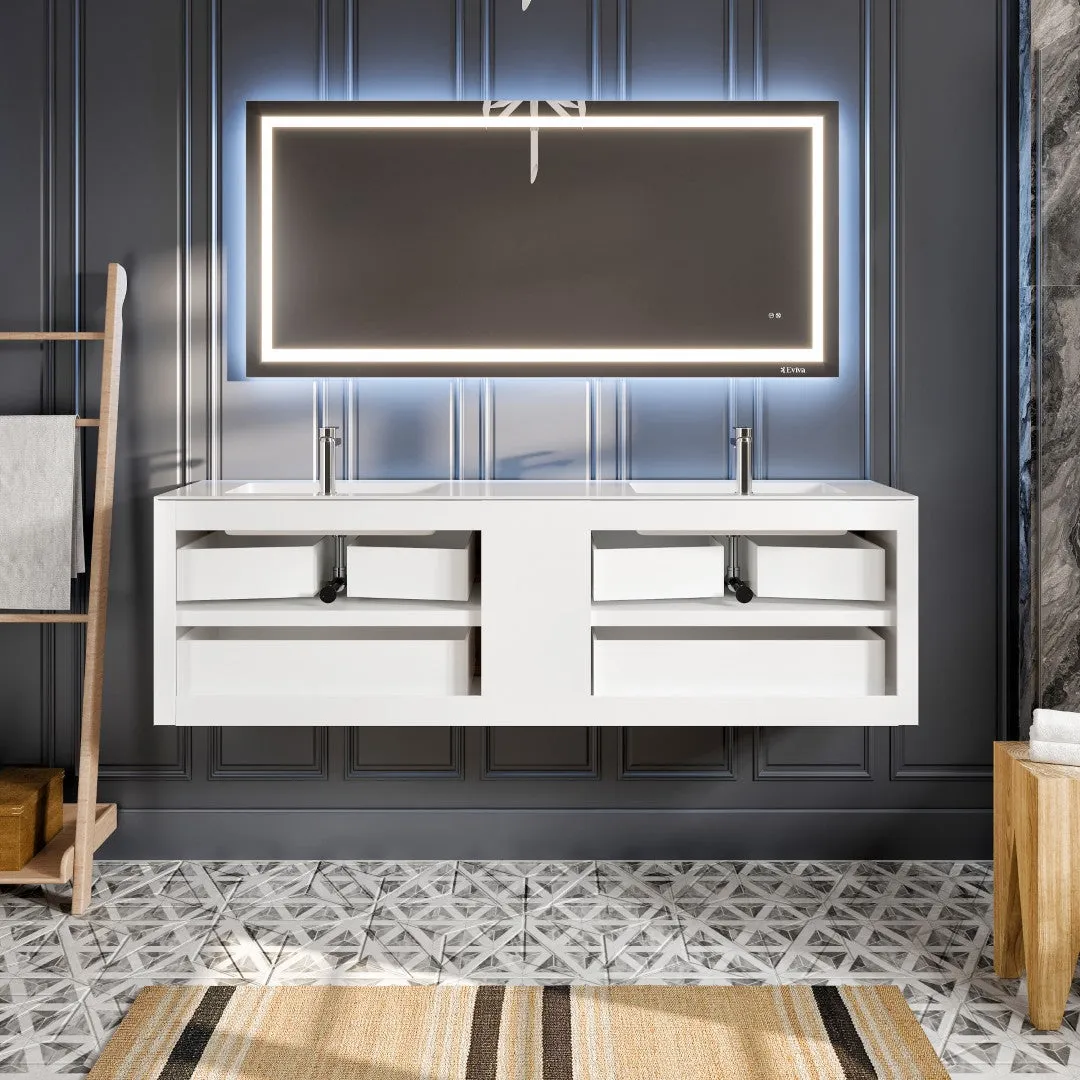 Eviva Vienna 75 in. W x 20.5 in. D x 22.5 in. H Floating Double Bathroom Vanity in Gray with White Acrylic Top, photo 7 of 7