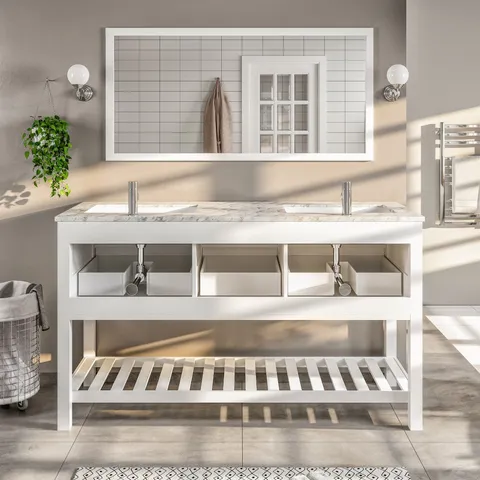 Natalie 60" Double-Sink Vanity with Carrara Marble Top