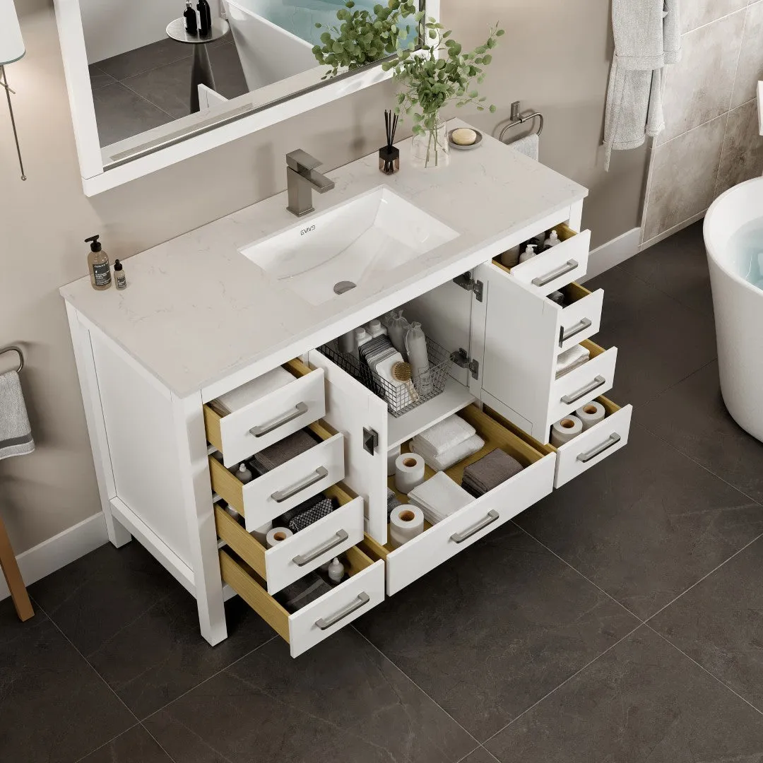 Eviva London 54-in Blue Undermount Single Sink Bathroom Vanity with White Quartz Top, photo 6 of 7