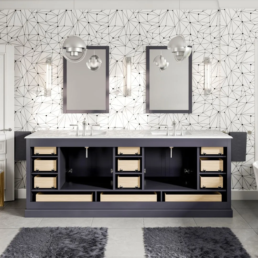 Eviva Storehouse 84 in. W x 22 in. D x 34 in. H Double Sink Bathroom Vanity in Dark Gray with White Carrara Marble Top and White Undermount Basins, photo 8 of 11