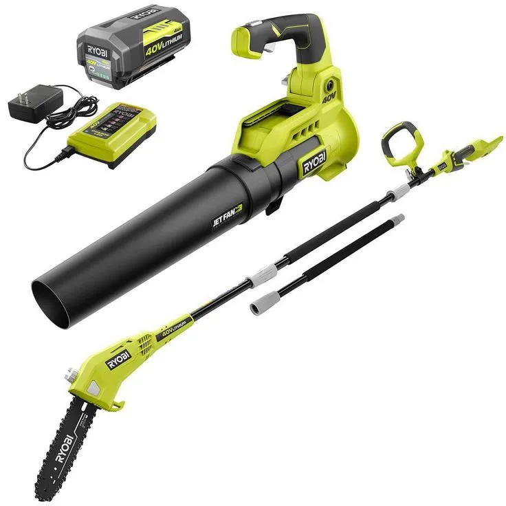 RYOBI 110 MPH 525 CFM 40-Volt Lithium-Ion JetFan Leaf Blower and 10 in. 40-Volt Pole Saw with4.0Ah Battery andCharger Included, photo 5 of 9