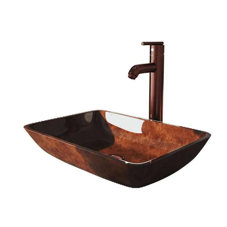 VIGO Russet Glass Vessel Bathroom Sink in Red with Seville Faucet in Oil Rubbed Bronze, photo 4 of 10