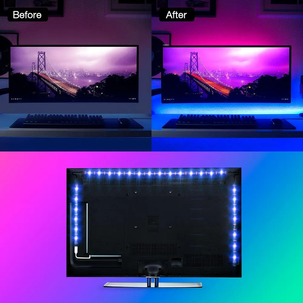 20 in. (50 cm) 8-Watt Equivalence Color Ambiance LED USB Light Strip with 24 Keys Wireless Remote (4 Strip Pack), photo 2 of 7