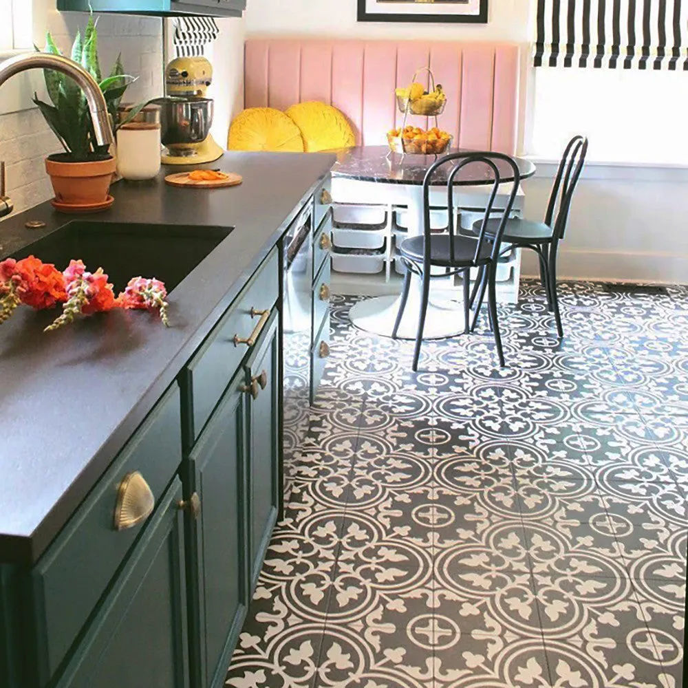 Merola Tile Arte Black Encaustic 9-3/4 in. x 9-3/4 in. Porcelain Floor and Wall Tile, photo 4 of 8
