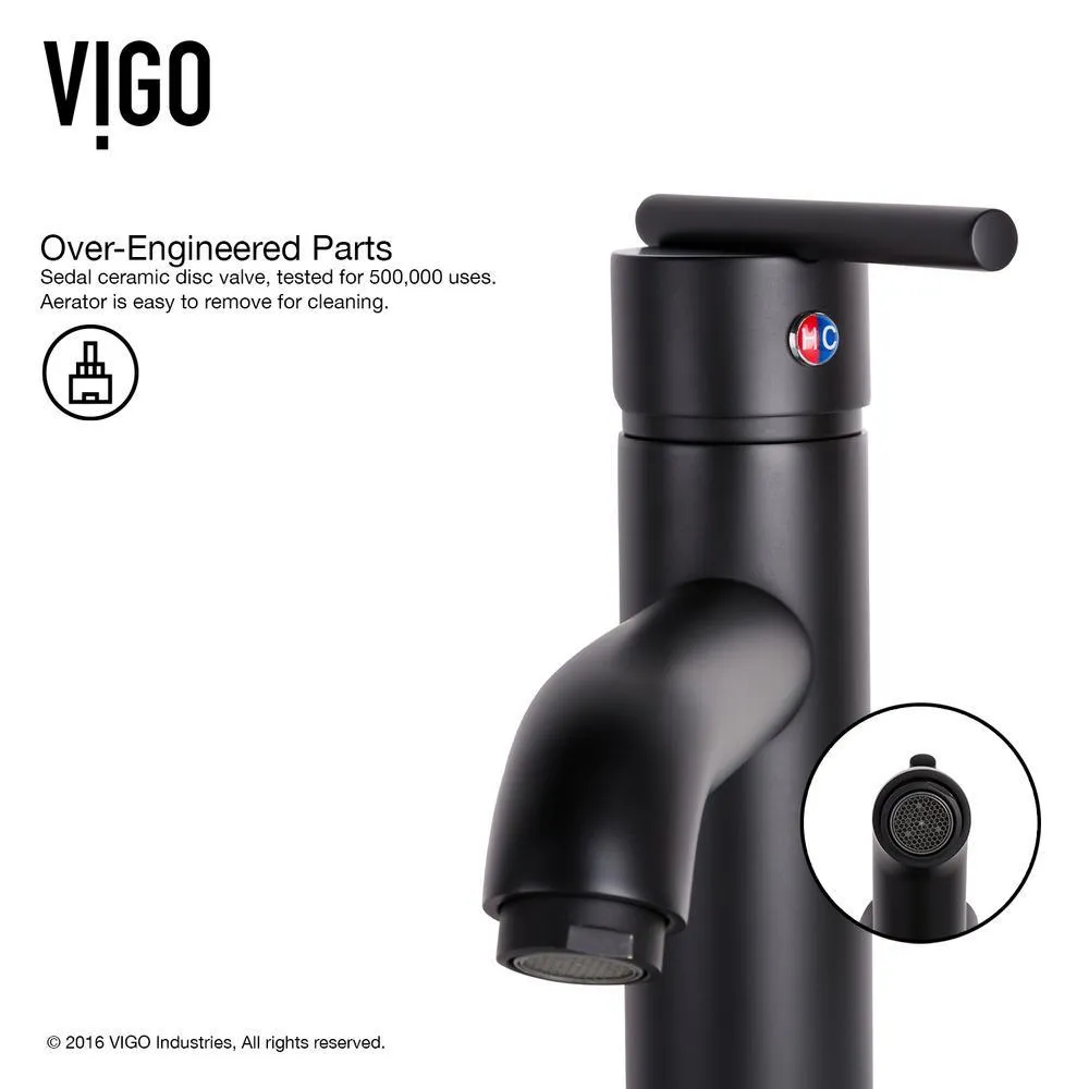 VIGO Hibiscus White Matte Stone Vessel Bathroom Sink and Seville Bathroom Vessel Faucet in Matte Black, photo 13 of 15