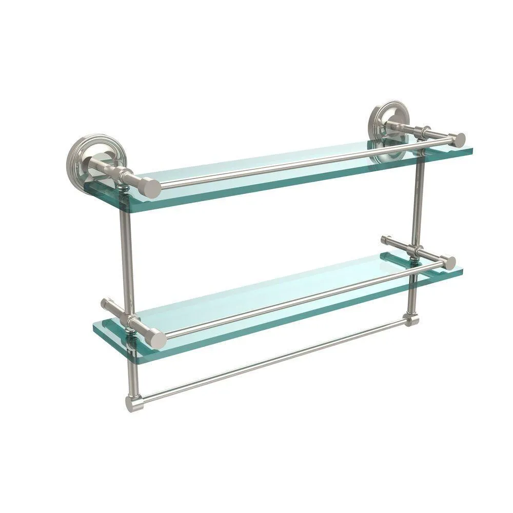 Allied Brass 22 in. L x 12 in. H x 5 in. W 2-Tier Clear Glass Bathroom Shelf with Towel Bar in Polished Chrome, photo 7 of 14