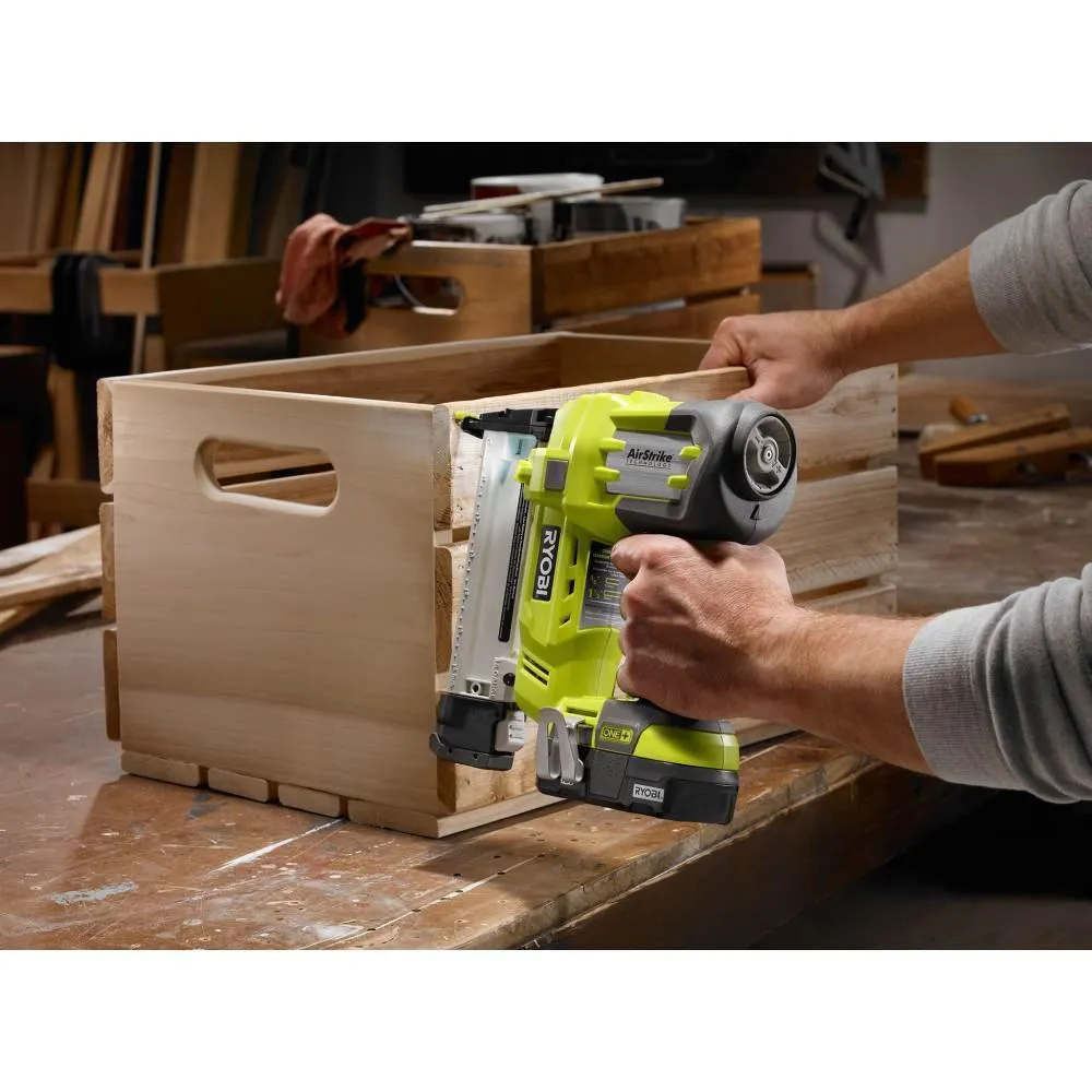 RYOBI 18-Volt ONE+ 16-Gauge Cordless AirStrike Straight Nailer, 18-Gauge Narrow Crown Stapler with 2.0 Ah Battery and Charger, photo 7 of 11