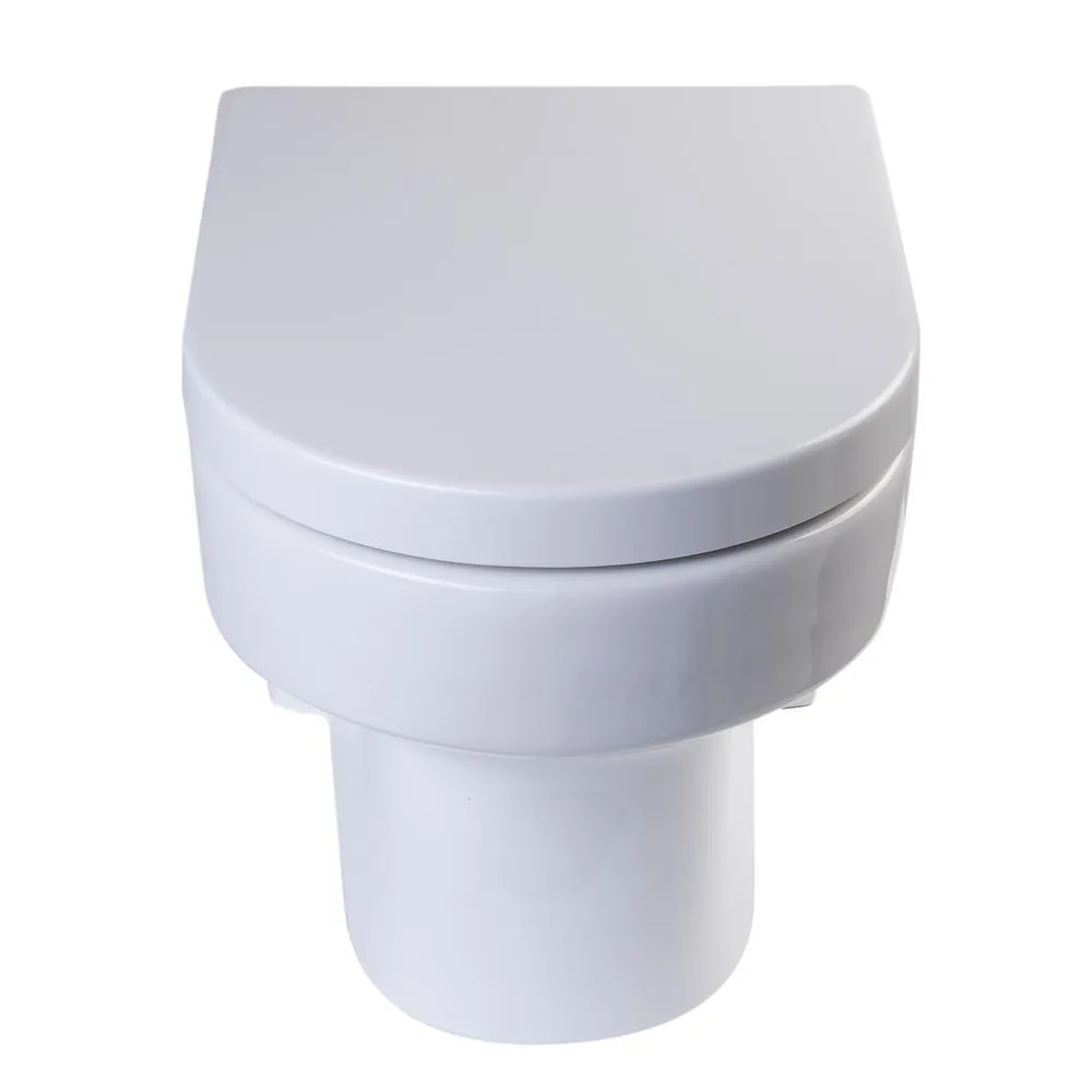 EAGO Wall Mount 1-Piece 0.8/1.6 GPF Dual Flush Elongated Toilet Bowl in White Seat Included, photo 2 of 6