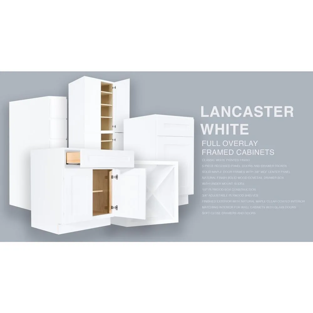 LIFEART CABINETRY Lancaster Shaker Assembled 24 in. W x 21 in. D x 33 in. H Bath Vanity Cabinet with 2 Doors in White, photo 4 of 20