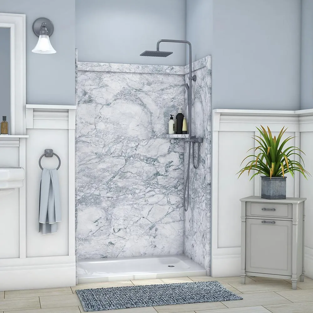 Elegance 36 in. x 48 in. x 80 in. 9-Piece Easy Up Adhesive Alcove Shower Wall Surround in Calacatta White, photo 21 of 24