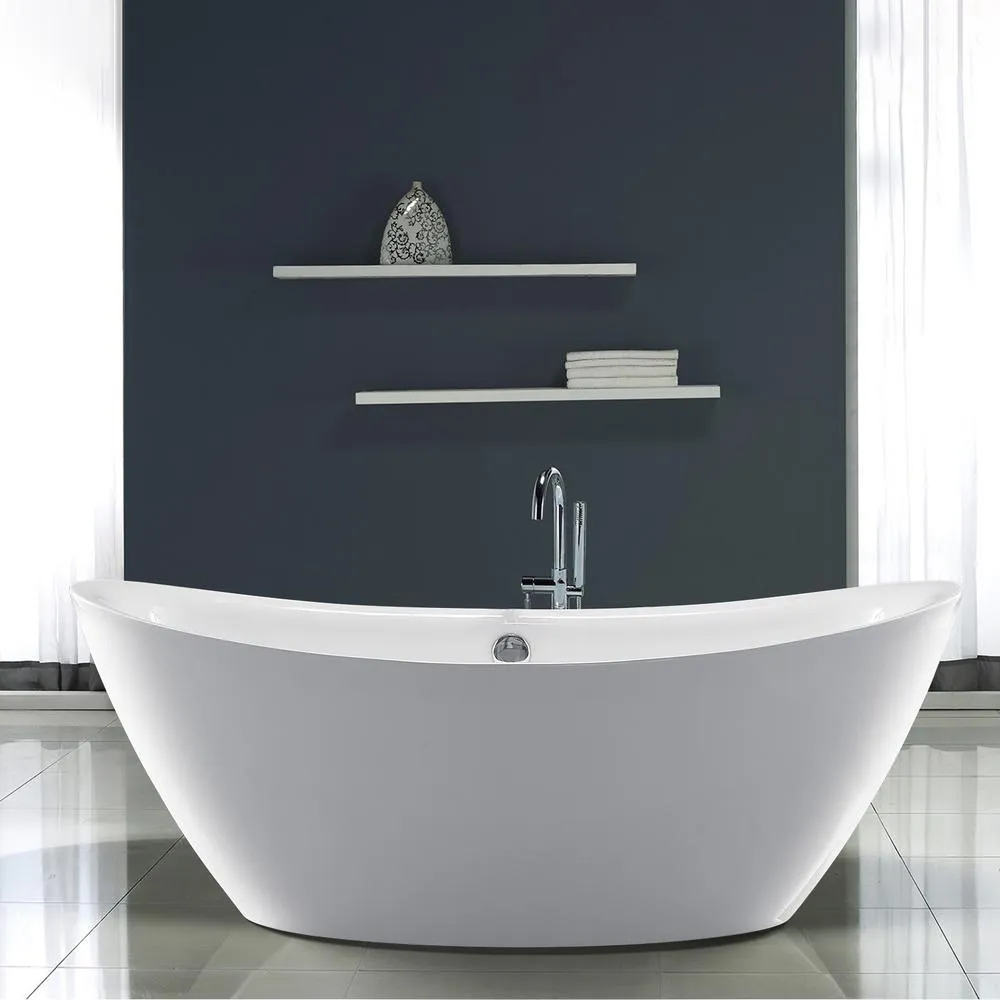 Oval 71 in. W x 36 in. D x 26 in. H Acrylic Flatbottom Freestanding Bathtub with Overflow, White (not Whirlpool), photo 4 of 9