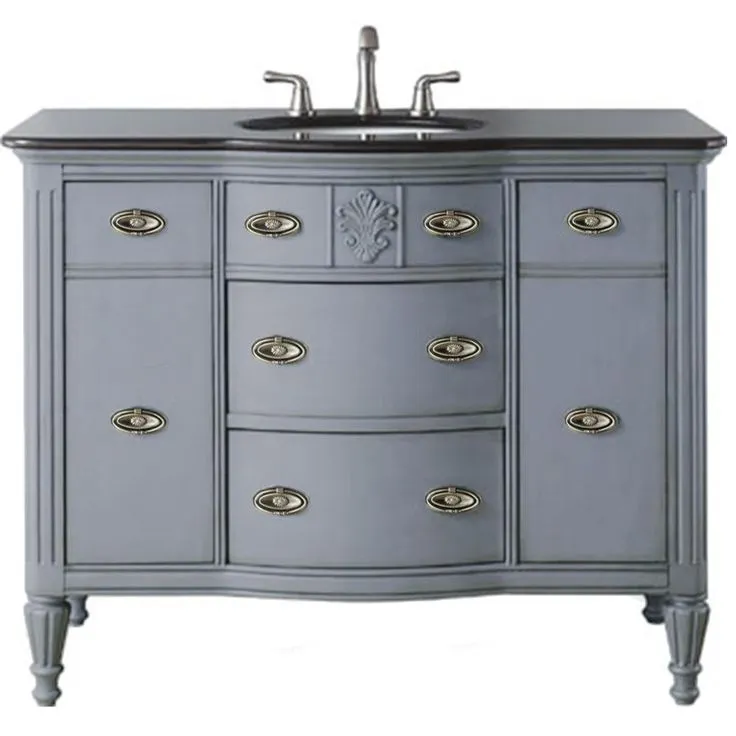 Wellington 44 in. W x 22 in. D Bath Vanity in Ivory with Granite Vanity Top in Black with White Sink, photo 8 of 10