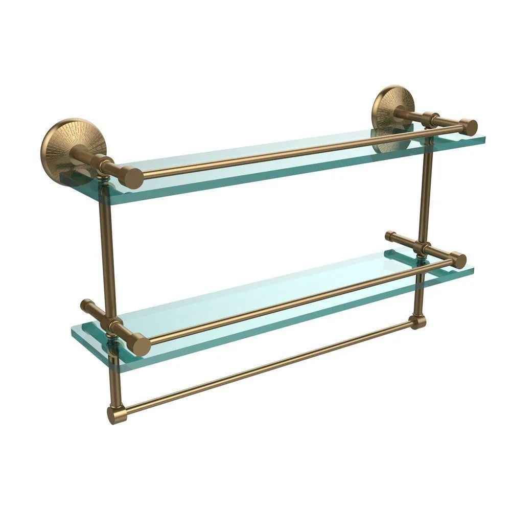 Allied Brass 22 in. L x 12 in. H x 5 in. W 2-Tier Clear Glass Bathroom Shelf with Towel Bar in Satin Nickel, photo 10 of 13