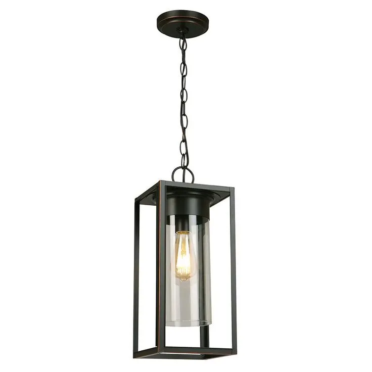 Eglo Walker Hill 7.36 in. W x 17.63 in. H 1-Light Matte Black Outdoor Hanging Pendant Light with Clear Glass, photo 5 of 5