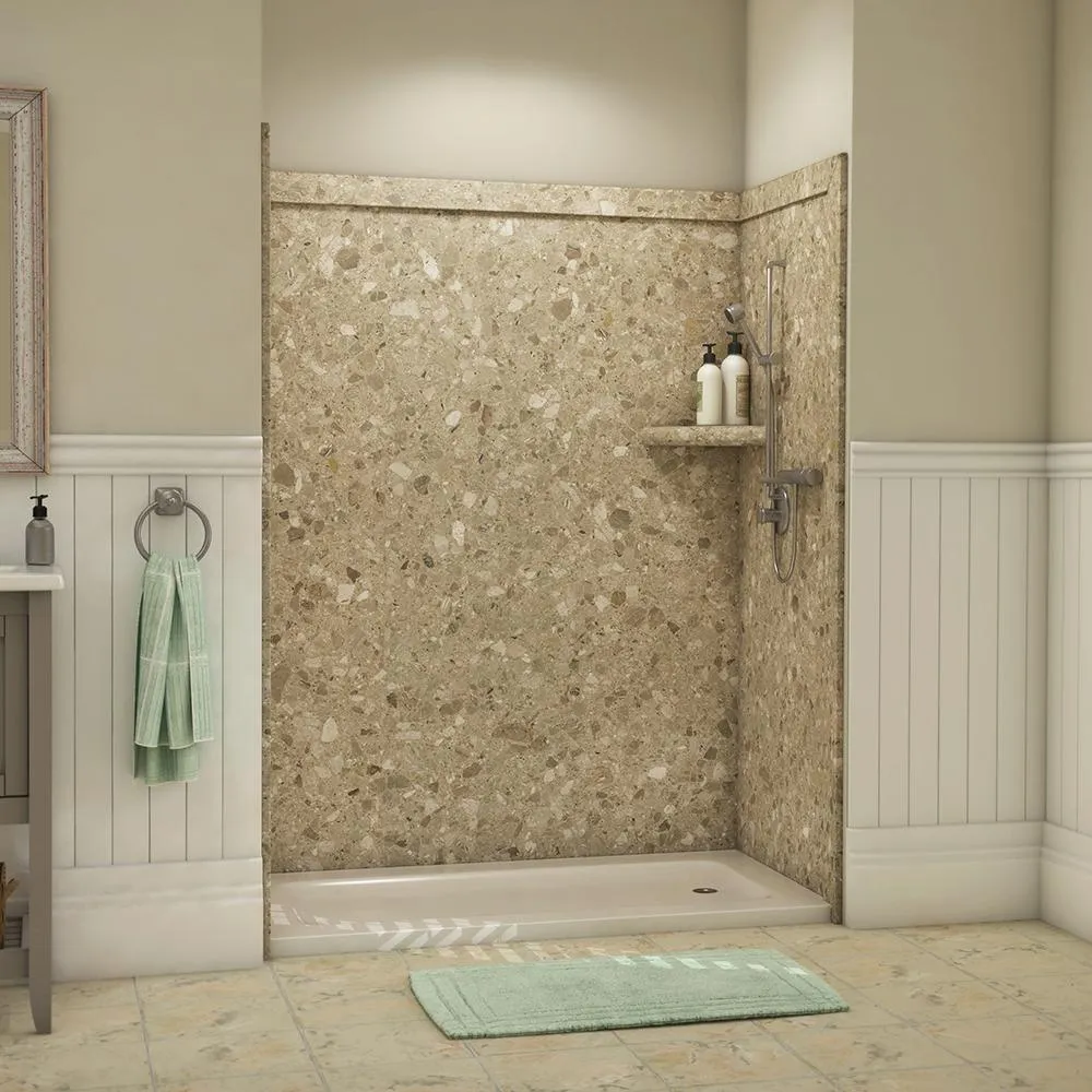 FlexStone Royale 36 in. x 60 in. x 80 in. 11-Piece Easy Up Adhesive Alcove Bathtub/Shower Wall Surround in Calacatta White, photo 22 of 26
