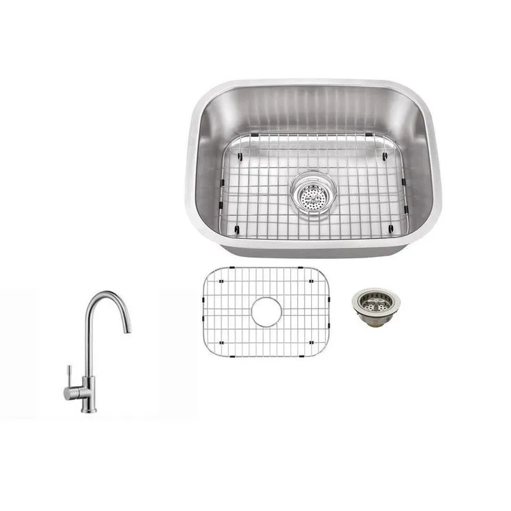 Undermount 23 in. 18-Gauge Stainless Steel Bar Sink in Brushed Stainless with Gooseneck Kitchen Faucet, photo 2 of 5