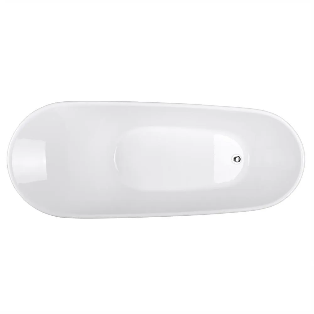 63 in. Acrylic Reversible Drain Oval Slipper Flatbottom Freestanding Bathtub in White, photo 4 of 9