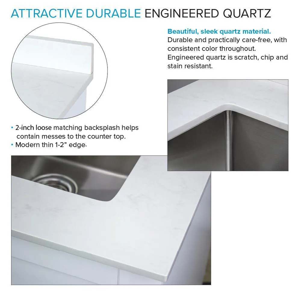 Transolid All-in-One 29 in. W x 25.5 in. D Stainless Steel Undermount Laundry/Utility Sink and White Cabinet with Quartz Top and Faucet, photo 4 of 20