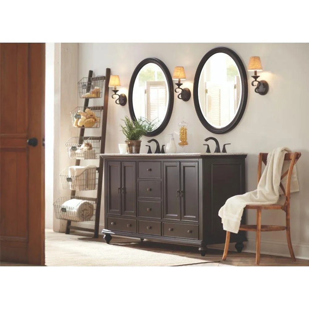 Newport 61 in. W x 21-1/2 in. D Double Bath Vanity in Black with Granite Vanity Top in Gray, photo 8 of 10