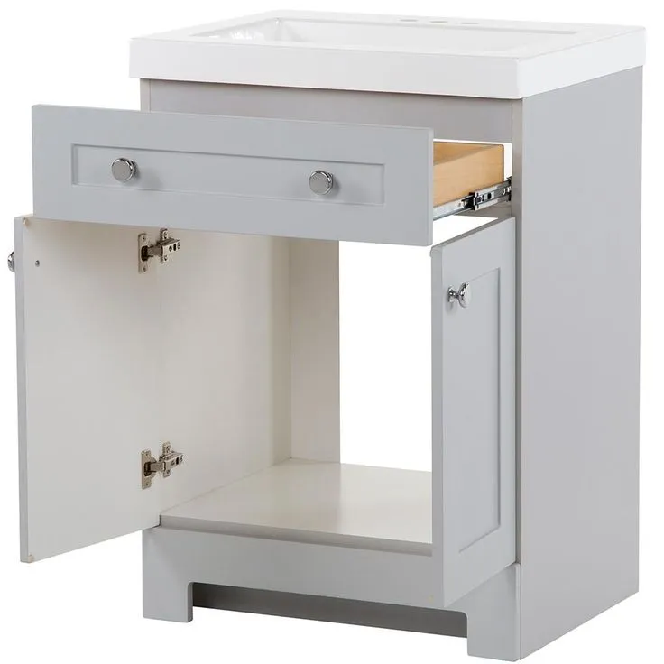 Everdean 24.5 in. W x 19 in. D x 34 in. H Vanity in Pearl Gray with Cultured Marble Vanity Top in White with White Sink, photo 5 of 10