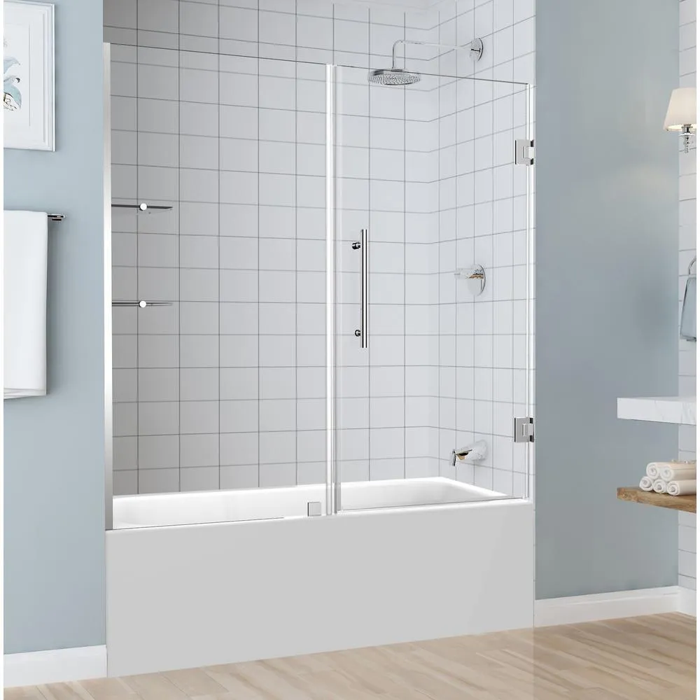 Belmore GS 59.25 in. to 60.25 in. x 60 in. Frameless Hinged Tub Door with Glass Shelves in Matte Black, photo 7 of 9