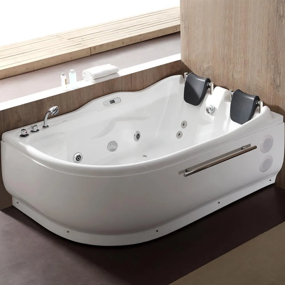 EAGO 71 in. Acrylic Left Drain Corner Apron Front Whirlpool Bathtub in White, photo 11 of 11