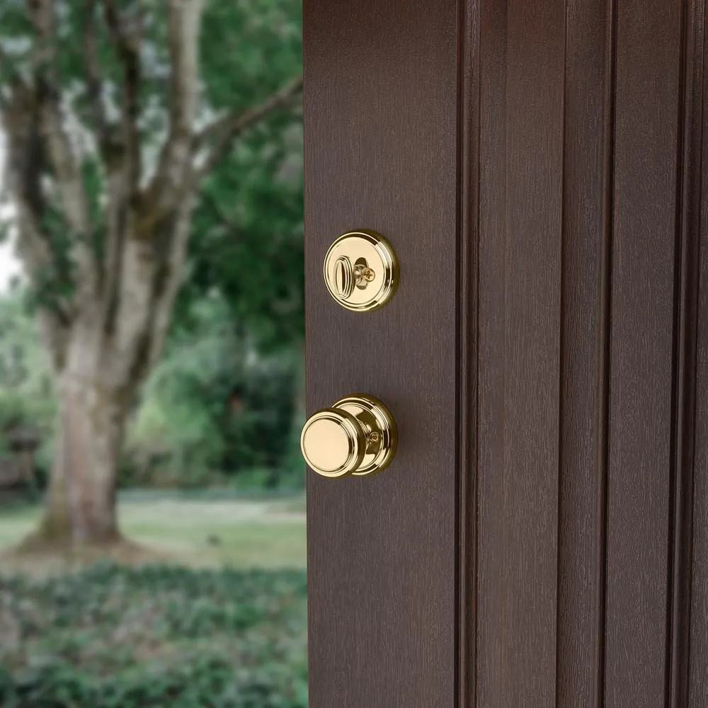 Prestige Wesley Single Cylinder Lifetime Polished Brass Door Handleset with Alcott Door Knob Featuring SmartKey Security, photo 6 of 13