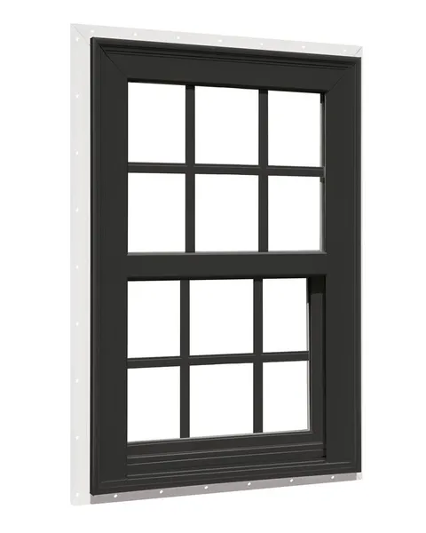 150 Series New Construction 35-1/2 × 71-1/2 × 3-1/4 in Jamb Black Vinyl Dual-pane Single Hung Window with Grids Half Screen Included
