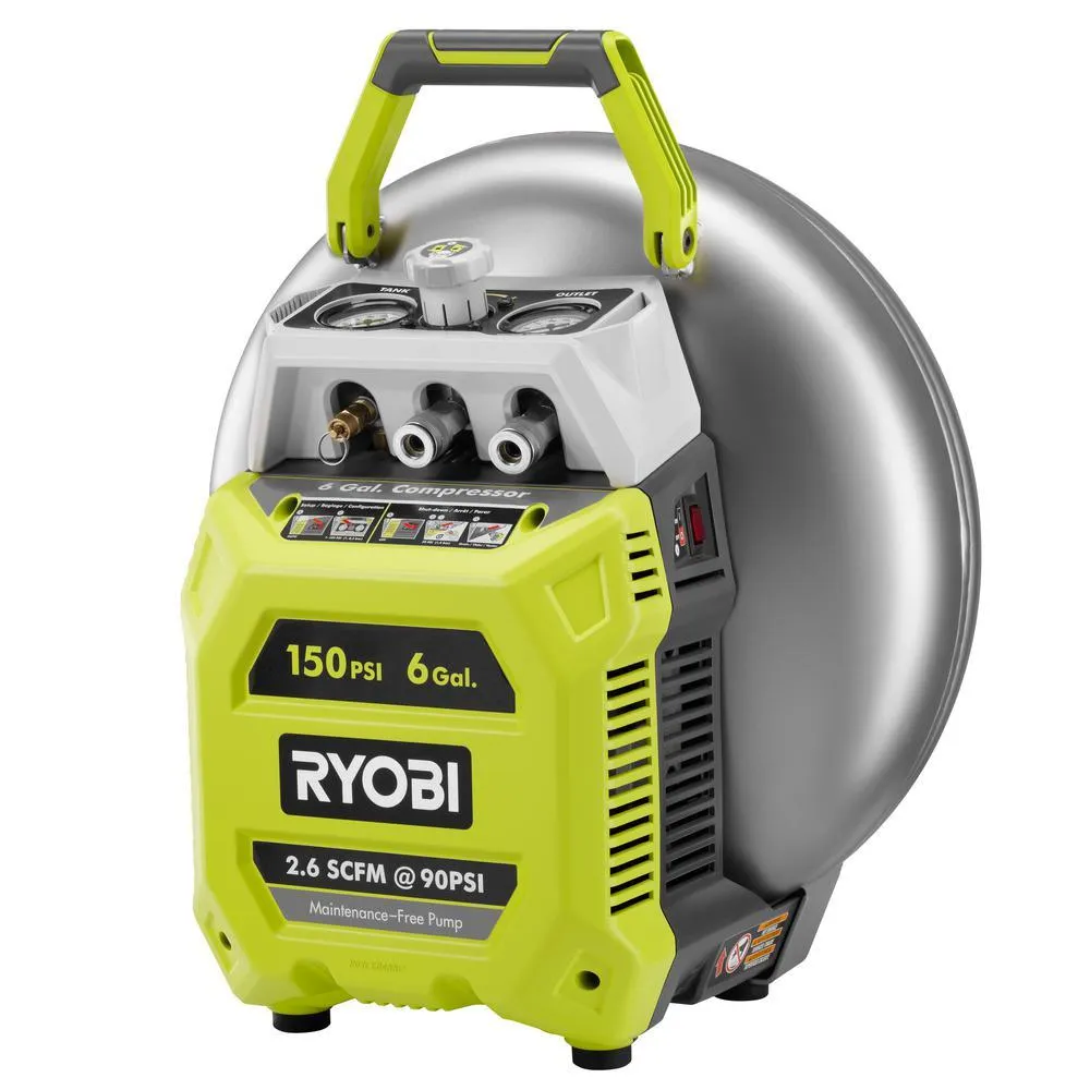 RYOBI 6 Gal. Electric Pancake Air Compressor w/ 18-Gauge 2-1/8 in. Brad Nailer, 16-Gauge 2-1/2 in. Finish Nailer, 25 ft. Hose, photo 3 of 7