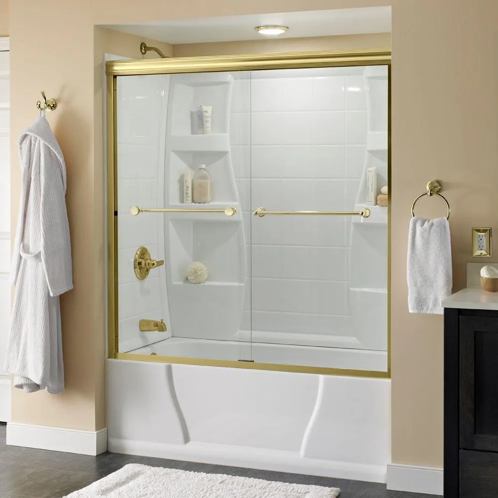 Crestfield 60 in. x 58-1/8 in. Semi-Frameless Traditional Sliding Bathtub Door in Bronze with Transition Glass, photo 16 of 67