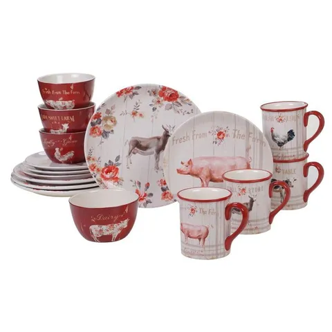 Farmhouse 16-Piece Country/Cottage Multi-Colored Ceramic Dinnerware Set