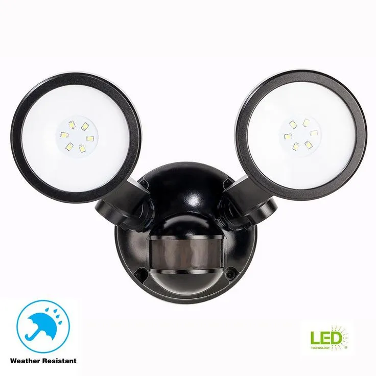 Defiant 180° Black Motion Activated Outdoor Integrated LED Twin Head Flood Light, photo 6 of 9