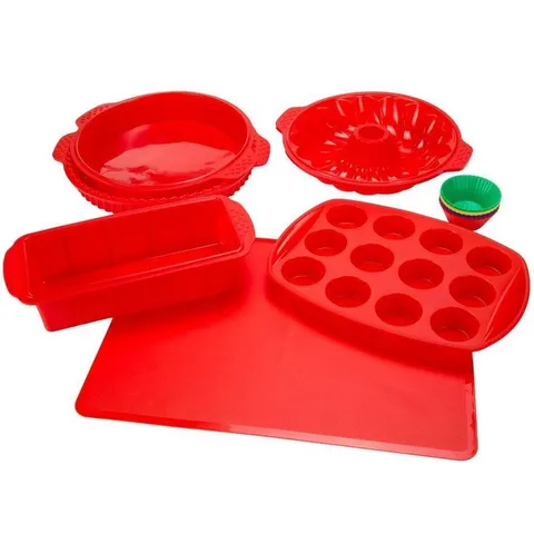 11 × 1.5 in Silicone Bakeware Set in Red (18-Piece)