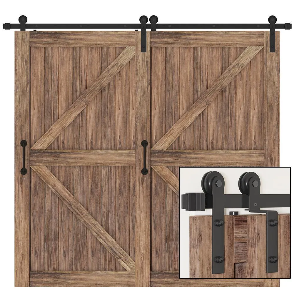 WINSOON 10 ft./120 in. Single Track Bypass Sliding Barn Door Hardware Kit for Double Doors Low Ceiling, photo 2 of 7