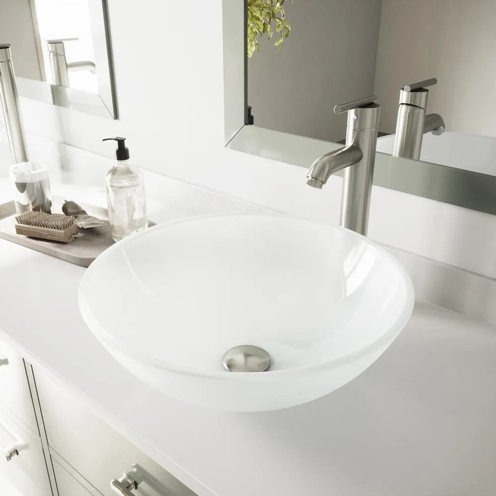 Glass Vessel Bathroom Sink in Gray Onyx and Seville Faucet Set in Matte Black, photo 18 of 27