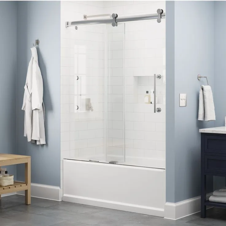 Delta Paxos 60 in. W x 62-1/4 in. H Frameless Sliding Bathtub Door in Matte Black with 5/16 in. (8mm) Tempered Clear Glass, photo 4 of 5