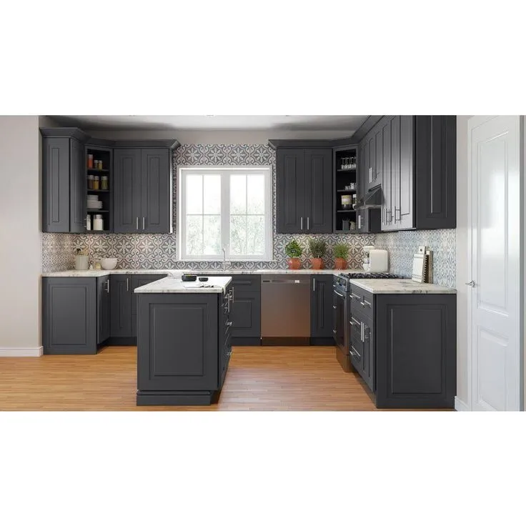 Home Decorators Collection Grayson 18 in. W x 24 in. D x 90 in. H Assembled Plywood Pantry Kitchen Cabinet in Deep Onyx with 4ROT Soft Close RH, photo 5 of 5